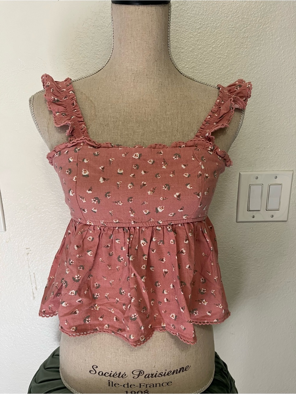 Celebrity Pink Dusty Rose Floral Smocked Ruffle Strap Tank
